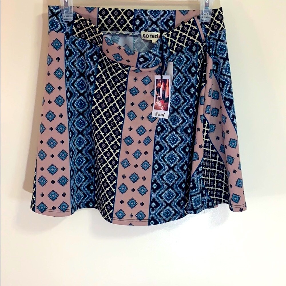 SO RAD | Mini Skater Skirt | Elastic Waist Blue & Pink Design | NWT